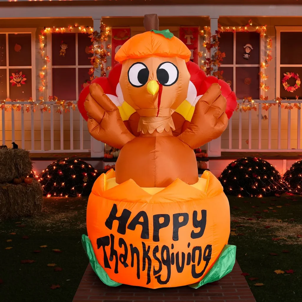 Thanksgiving Inflatable Turkey on Pumpkin