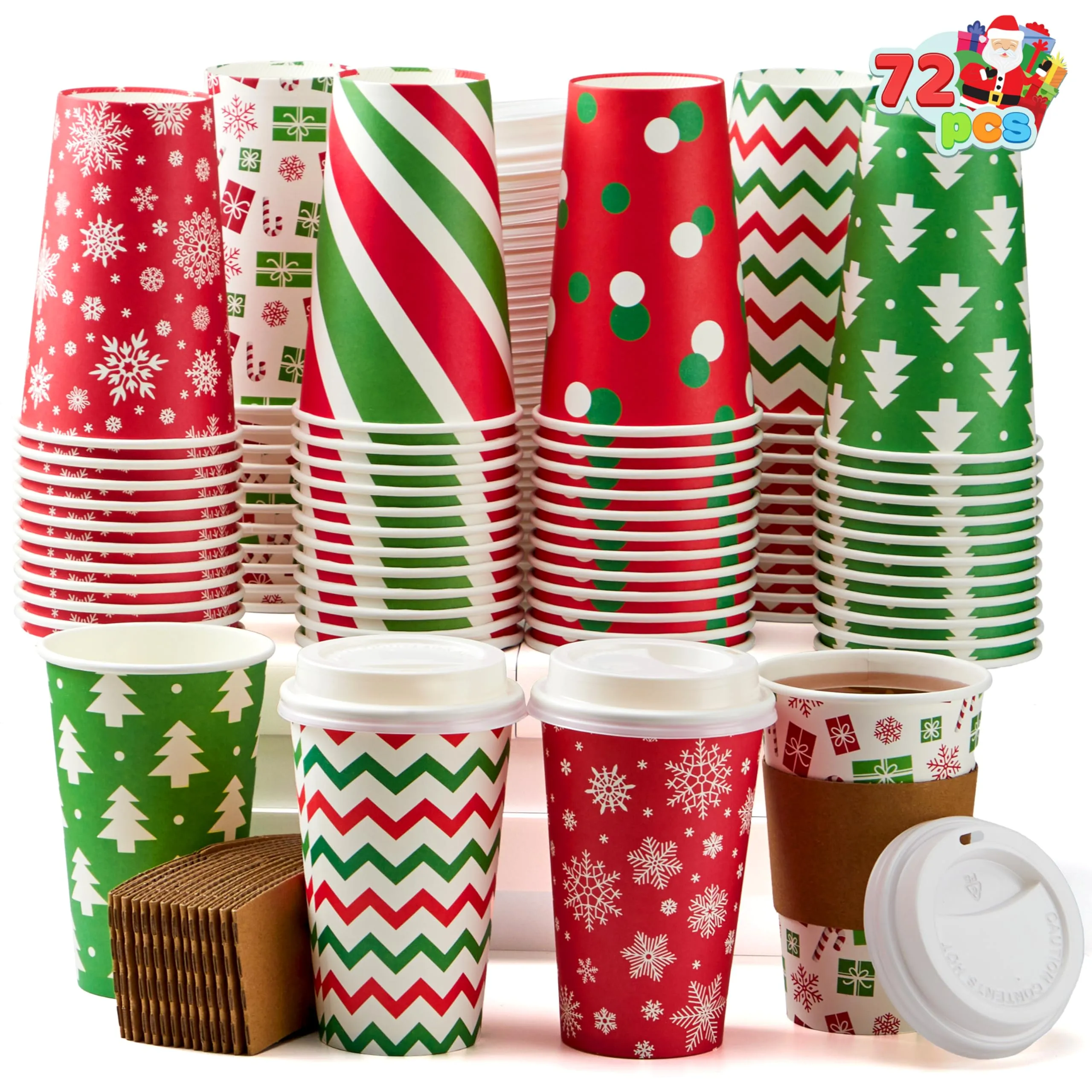 Amazing 72Pcs 6 Designs 16 oz Christmas Paper Cups