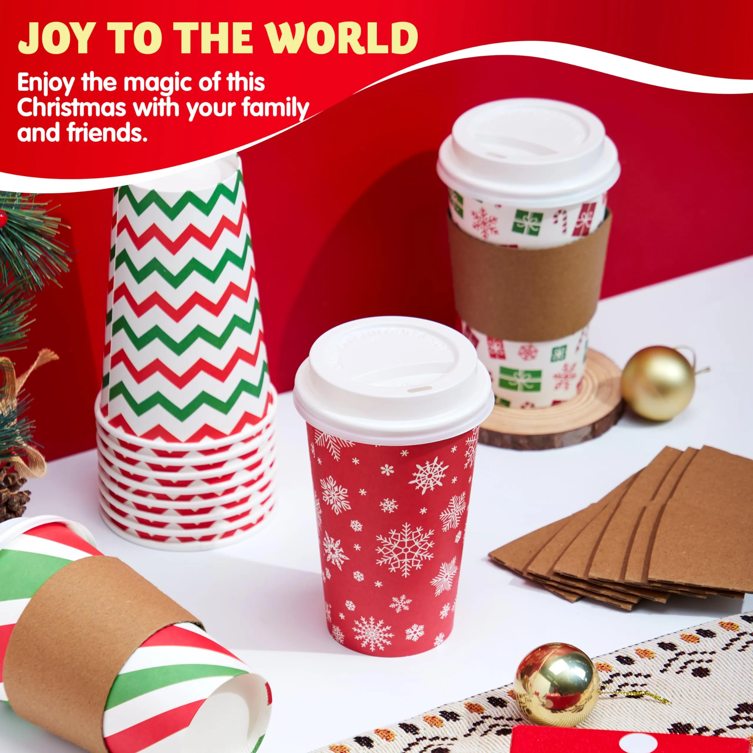 JOYIN 24 Pcs 16 oz Christmas Disposable Cups with Lids and Coffee Cup  Sleeves for Xmas Holiday Table…See more JOYIN 24 Pcs 16 oz Christmas  Disposable