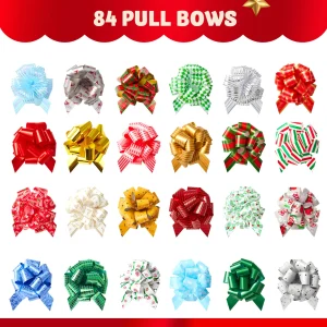 84Pcs Christmas Pull Bows with Ribbon 5in