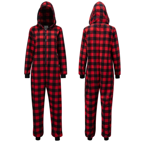 Adult Christmas Fleece Plaid Hoodie Full Zipper Pajamas