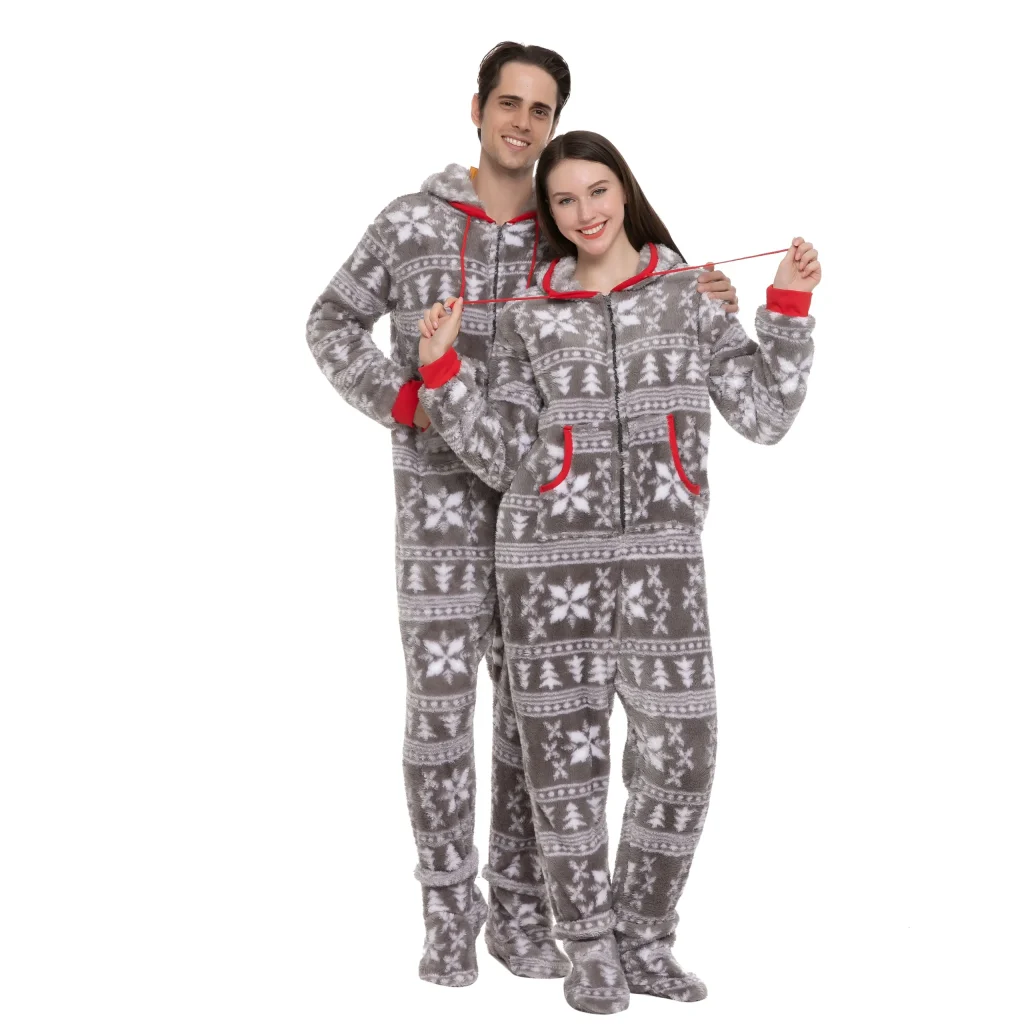 Hooded Flannel  Couple Christmas Pajamas