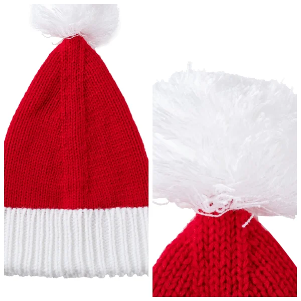 Adult Knit Christmas Santa Beanie Hat with Pom Poms