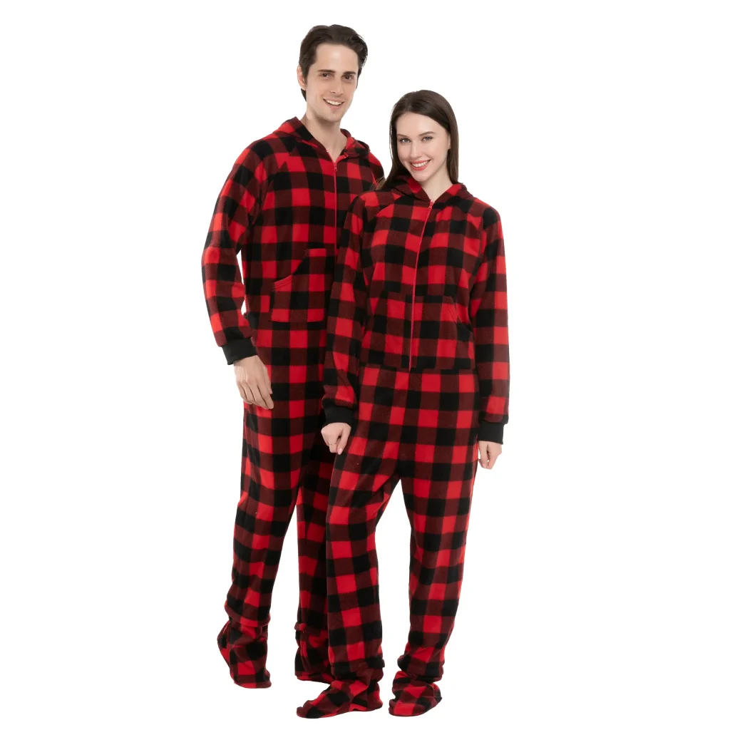 Red Plaid Couples Christmas Pajamas