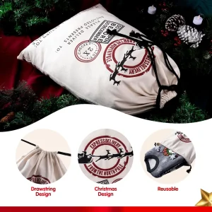 Christmas Drawstring Gift Bag Santa Burlap Sack 26″ x 19″
