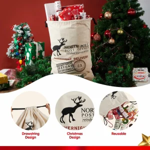 Christmas Drawstring Gift Bag Santa Burlap Sack 26in x 19in