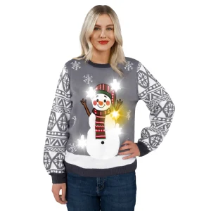 Christmas LED Light Up Women Snowman Ugly Sweater