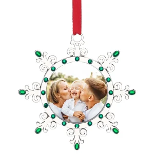 Christmas Photo Ornament with Green Gem