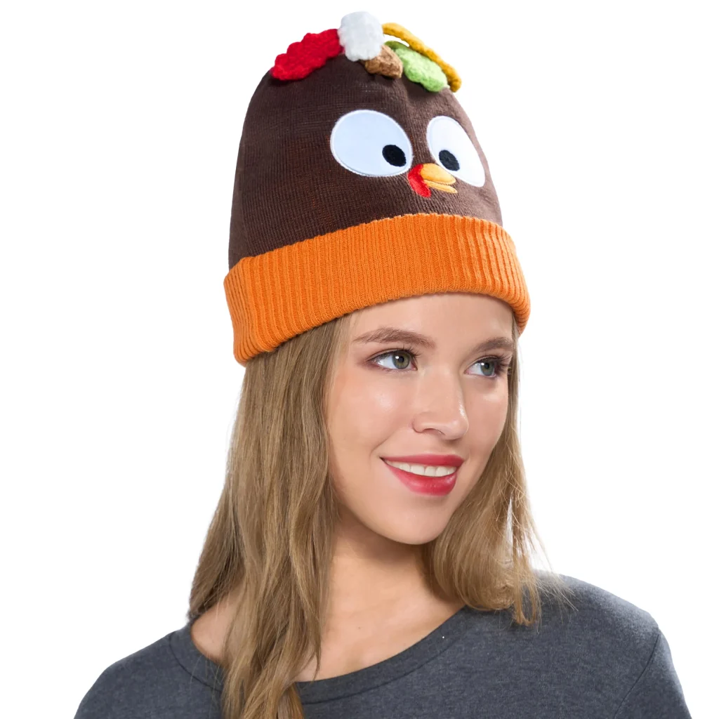 Crochet Cute Giggling Thanksgiving Turkey Beanie Hat