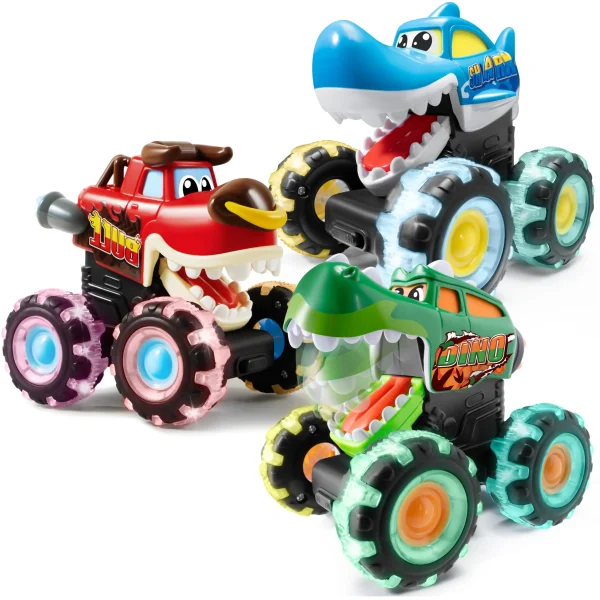 Glow Rover 3 Pack Monster Truck Toy Light-Up Cars for Toddlers