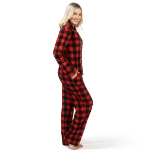 Womens Red Classic Plaid Christmas Fleece Pajamas