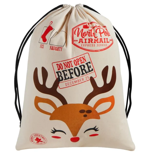 Santa Burlap Sack 26" x 19", Christmas Reindeer Large Gift Bag