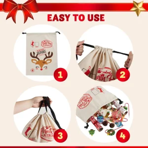 Santa Burlap Sack 26″ x 19″ Christmas Reindeer Bag