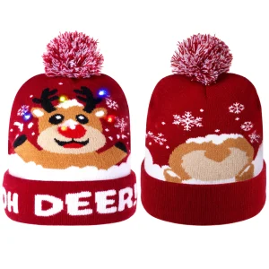 Unisex Adult LED Light-up Christmas Reindeer Beanie Hat