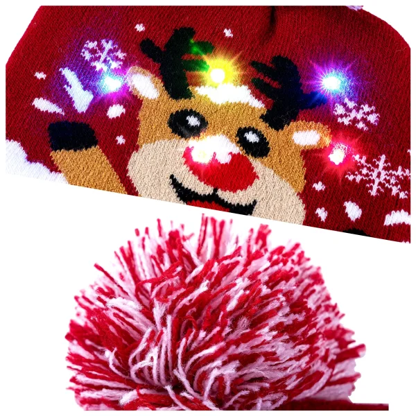 Unisex Adult LED Light-up Christmas Reindeer Beanie Hat