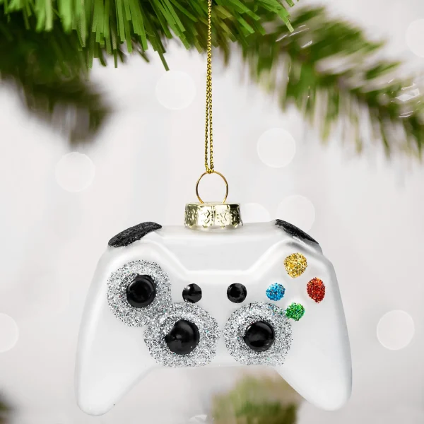 White Game Controller Glass Ornament for Christmas Tree Decoration