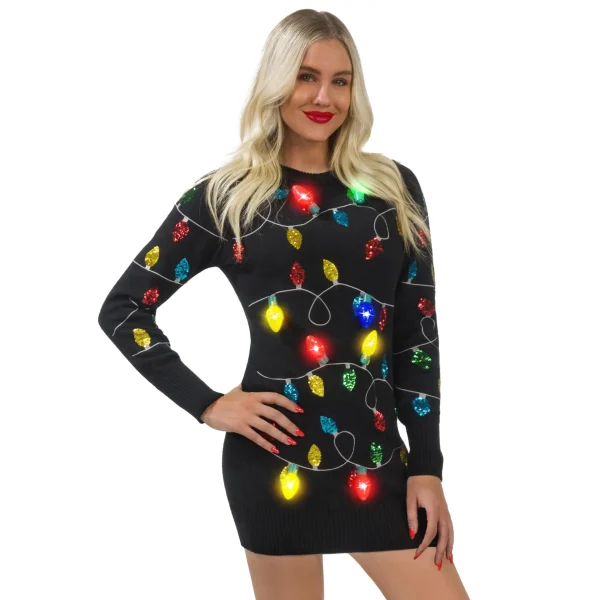 Women Black Long Christmas Sweater Dress