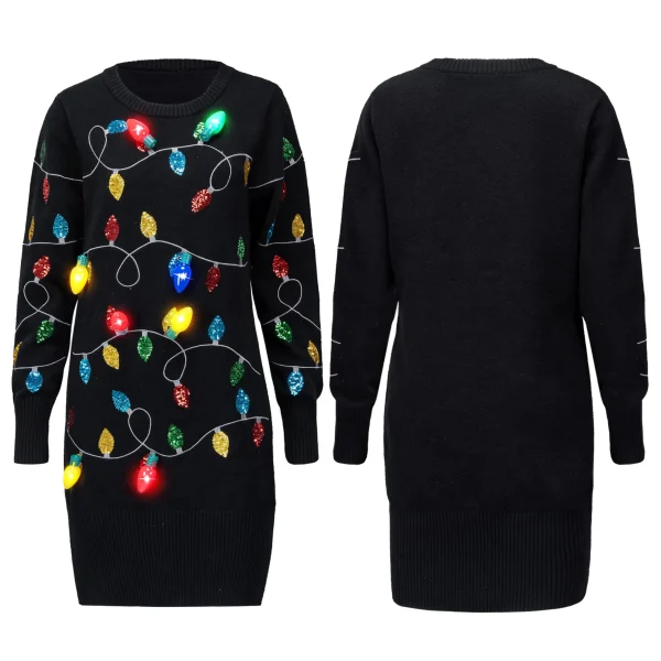 Women Black Long Christmas Sweater Dress