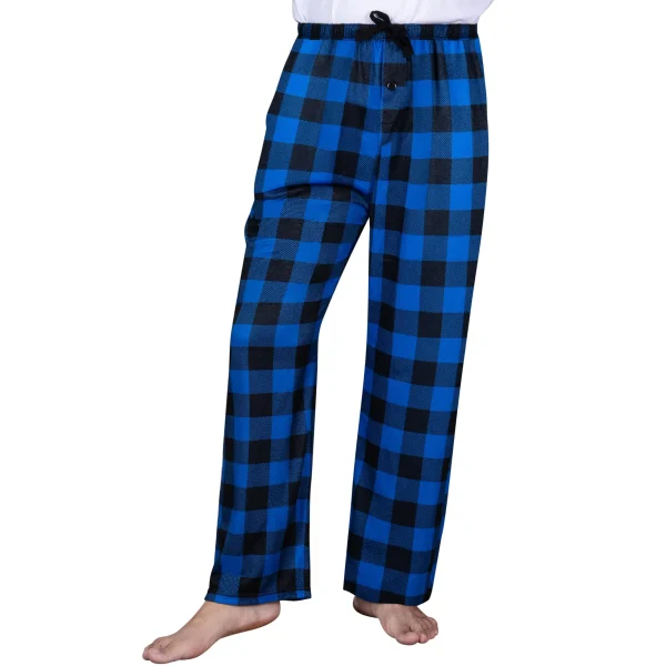 Women Blue and Black Plaid Pajama Pants, Polar Fleece Christmas Pajama Pants