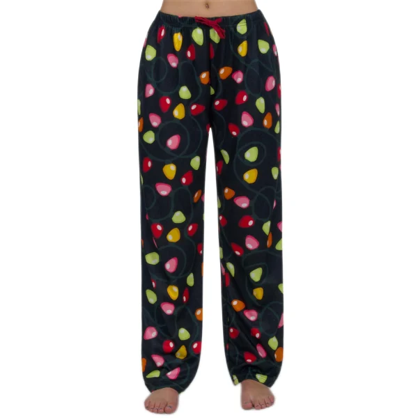 Women Colorful String Lights Loose Straight Cartoon Pajama Pants (4)