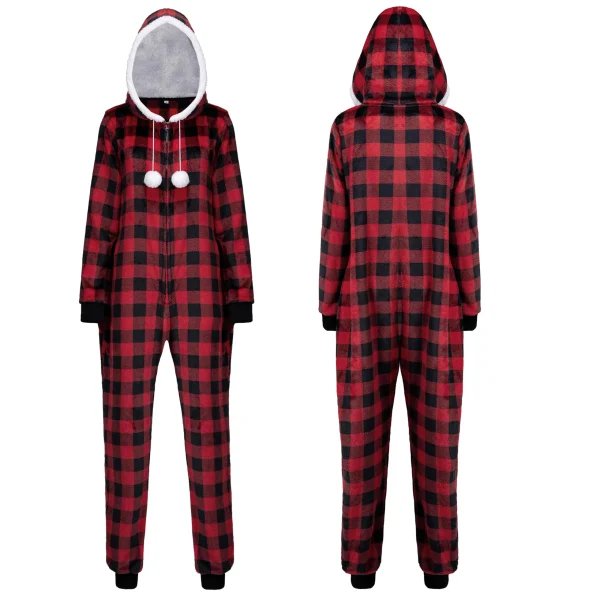 Women Red Plaid Pajamas Outfit with Hood