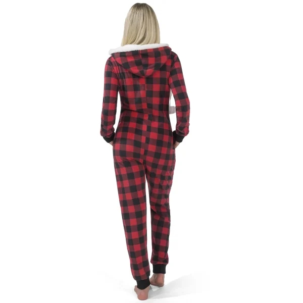 Women Red Plaid Pajamas Outfit with Hood