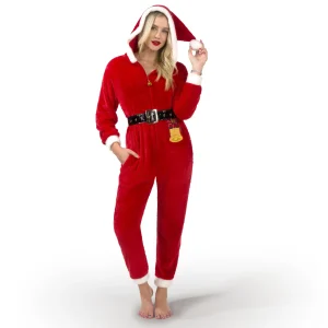 Women Santa Hooded One-piece Pajamas Outfit
