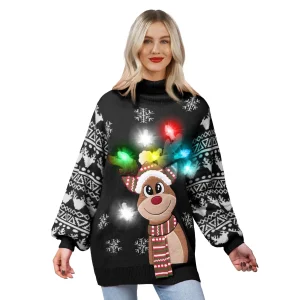 Women’s Christmas Reindeer Ugly LED Sweater