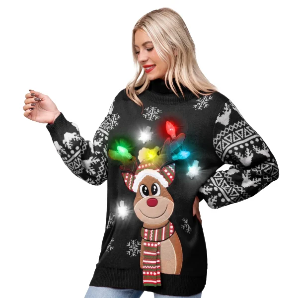 Women's Christmas Reindeer Ugly LED Sweater