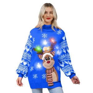 Women’s LED Christmas Reindeer Ugly Long Sweater