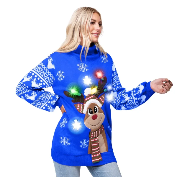 Women's LED Christmas Reindeer Ugly Long Sweater