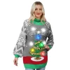Women's Christmas Tree Ugly Long Sweater LED Light Up Xmas Sweater