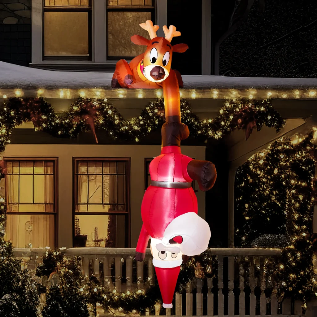 Inflatable Santa Claus and Reindeer Decoration