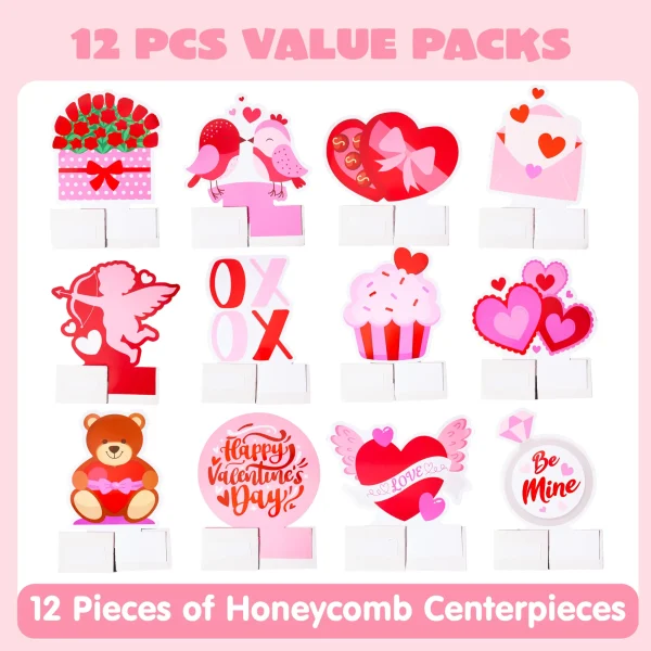 12 Pack Valentine Honeycomb Centerpieces for Table Decorations