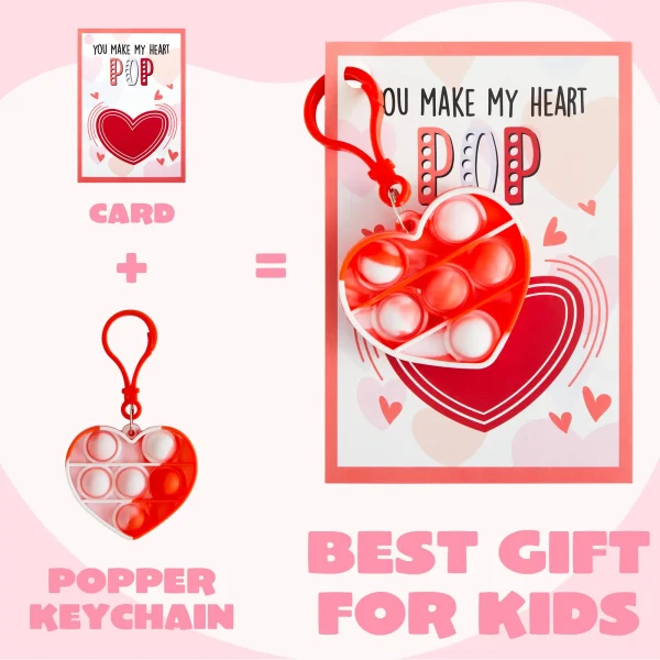 12 Packs Valentine's Day Cards with Fidget Keychain Toys