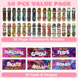 30 Packs Valentine’s Finger Skateboards with Cards