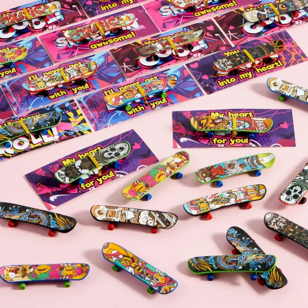 30 Packs Valentine's Finger Skateboards with Cards