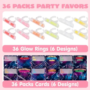 36 Packs Valentine Cards with Glow in the Dark Rings