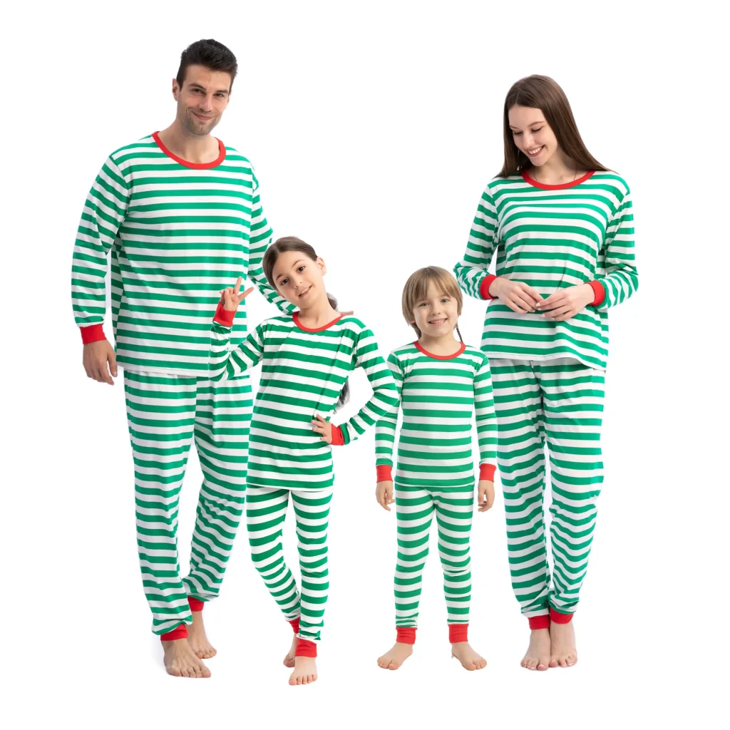 Green Striped Matching Family Christmas Outfits