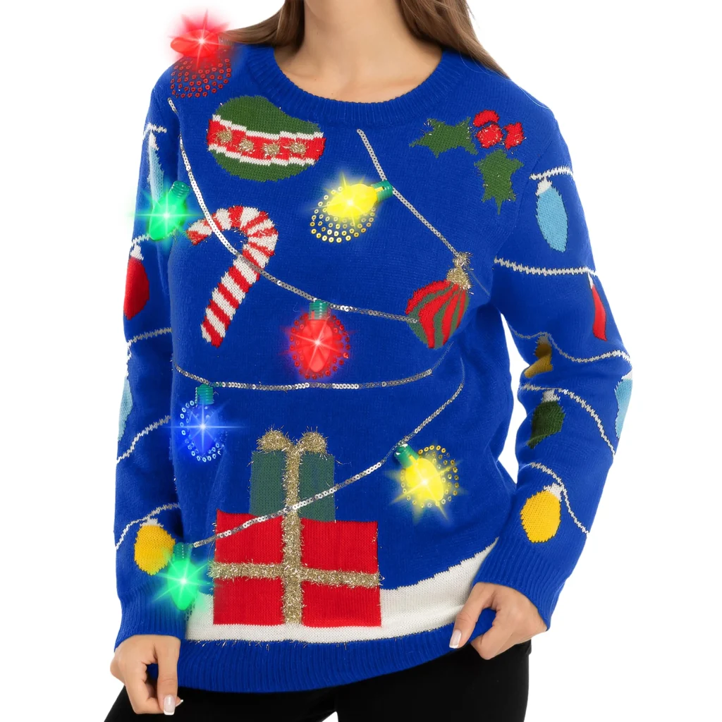 Womens LED Light Up String Light Ugly Christmas Sweater
