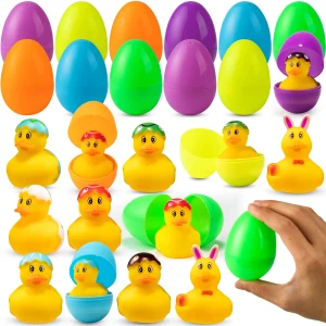 12Pcs 3.15in Easter Rggs Filled with Rubber Toys for Easter Egg Hunt