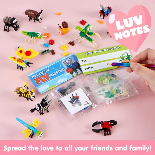 24 Packs Valentines Party Gift Cards with Insect Building Block