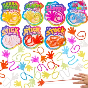 28 Pack Valentine’s Day Sticky Hands with Cards