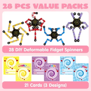 28 Packs Valentine’s Day 3-Design Gift Cards with Fidget Spinners