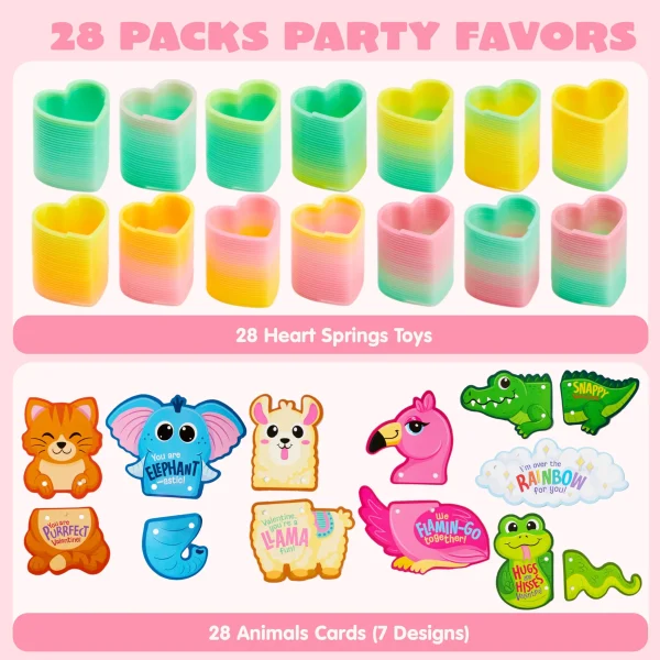 28 Packs Valentine's Day Critter Kind Gift Cards with Colored Springs