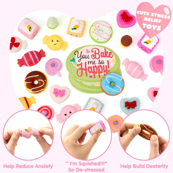 28 Packs Valentine’s Day Gift Cards with Candy Mochi Squishy Toys