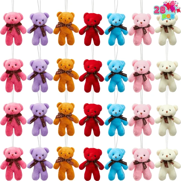28 Packs Valentine's Day Gift Cards with Mini Bears Plush Toy for Kids Classroom School Exchange