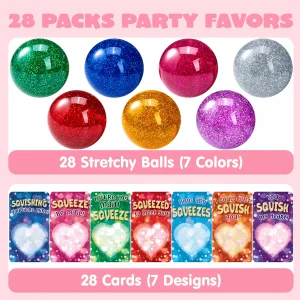 28 Packs Valentine’s Day Stretchy Balls with Cards
