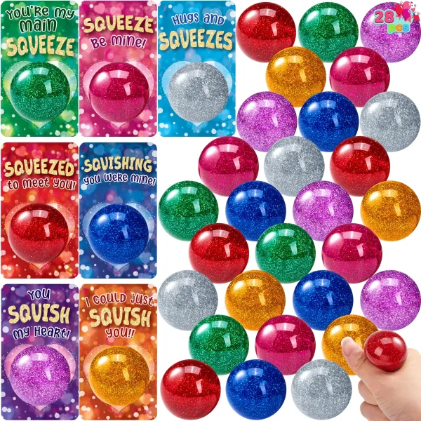 28 Packs Valentine's Day Stretchy Balls with Cards, Classroom Exchange Gift for Kids