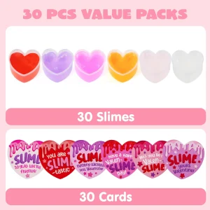30 Pack Valentines Day Cards Heart Shape Slime